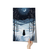 Winter Forest Black Cat 12x18 Poster, Glossy or Matte