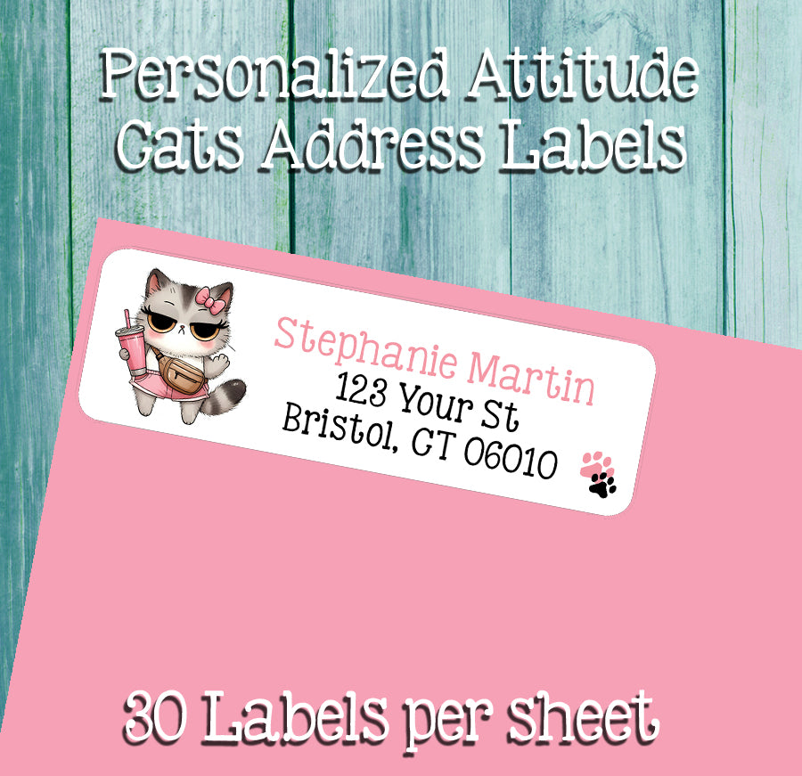 Attitude Cat Personalized Address Labels Property of, Sets of 30 Perso