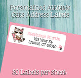 Personalized ADDRESS Labels ATTITUDE CAT, Property of, Sets of 30 Personalized Return Labels, Diva Kitty
