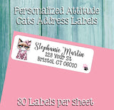 Personalized ADDRESS Labels ATTITUDE CAT, Property of, Sets of 30 Personalized Return Labels, Diva Kitty