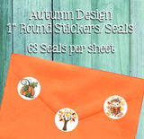 1" Round Autumn Fall Design Stickers / Seals, 63 Autumn Leaves Sticker Seals