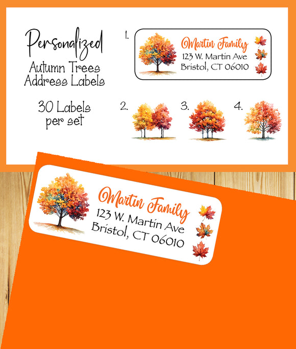 Personalized Autumn Trees Return Address Labels – Fall Foliage Personalized Stickers – Set of 30 – Custom Fall Leaves Mailing Labels