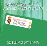 Personalized Cute AUTUMN ANIMALS Address LABELS, Sets of 30, Cozy Hats, 30 Address Labels