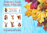 Personalized Cute AUTUMN ANIMALS Address LABELS, Sets of 30, Cozy Hats, 30 Address Labels