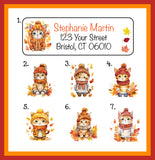 Personalized Cute AUTUMN Kittens CATS in Leaves Address LABELS, Sets of 30, Cozy Hats, 30 Address Labels