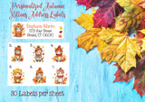 Personalized Cute AUTUMN Kittens CATS in Leaves Address LABELS, Sets of 30, Cozy Hats, 30 Address Labels