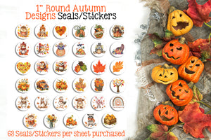 1" Round Autumn Fall Design Stickers / Seals, 63 Autumn Leaves Sticker Seals