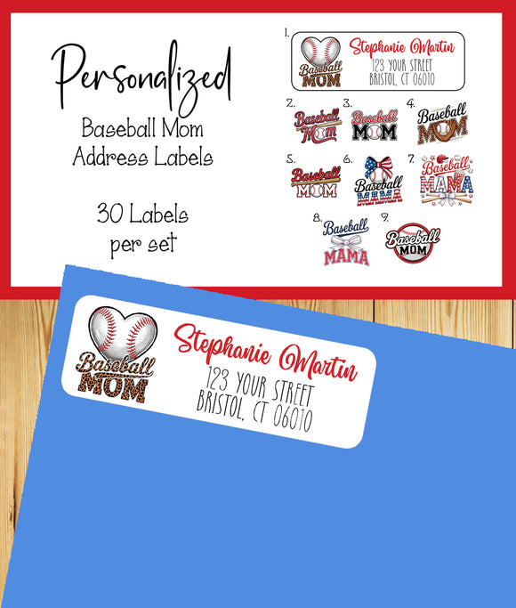Personalized Baseball Mom Return Address Labels – Property Of Design – Custom Sports Stickers – Set of 30 Mailing Labels