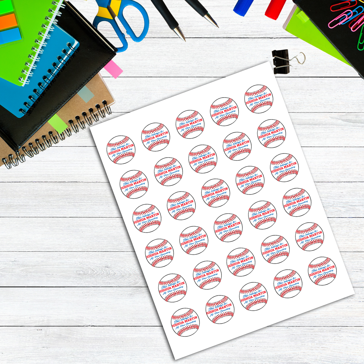 Custom BASEBALL Name Labels for SCHOOL SUPPLIES, Baseball Name Label,