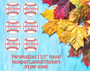 Custom BASEBALL Name Labels for SCHOOL SUPPLIES, Baseball Name Label, Sport Stickers, School Labels, Back to School 1.5" Round, 30 per sheet