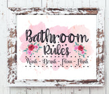Instant Download Pink Floral Decor BATHROOM RULES 8x10 Digital Print File