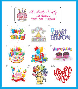 BIRTHDAY Theme Return ADDRESS Labels, Personalized