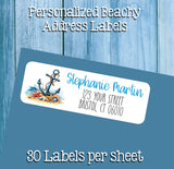 Personalized Address Labels Watercolor Beach Designs, Summer, Ocean, Sets of 30 Labels