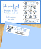 Personalized Address Labels Whimsical Bunnies in Blue, Sets of 30