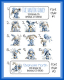 Personalized Address Labels Whimsical Bunnies in Blue, Sets of 30