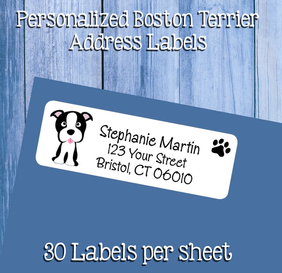 Boston Terrier Return Address Labels, Personalized - J & S Graphics