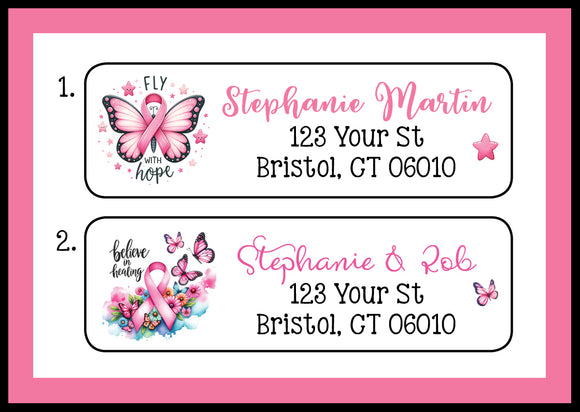 Personalized ADDRESS Labels BREAST CANCER Awareness, Sets of 30 Personalized Return Labels