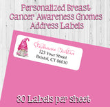 Personalized BREAST CANCER Awareness GARDEN GNOMES Address Labels, Return Address Labels, 30 per sheet