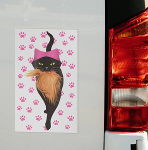 Black Cat with PINK Hat and orange toupee Anti-Trump MAGNET