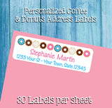 Coffee and Donuts Personalized Return Address LABELS, Donut