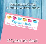 Coffee and Donuts Personalized Return Address LABELS, Donut