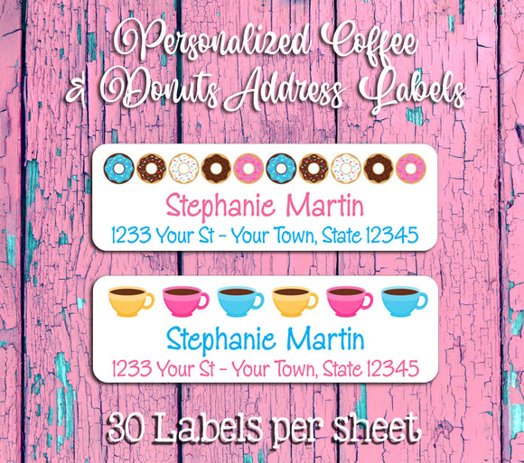 Coffee and Donuts Personalized Return Address LABELS, Donut