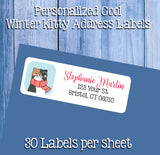 COOL Winter KITTY Return Address Labels, Personalized