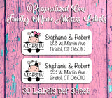 Cute Cow Family Name Personalized Address Labels, Sets of 30 Monogram Labels, 30 Address Labels