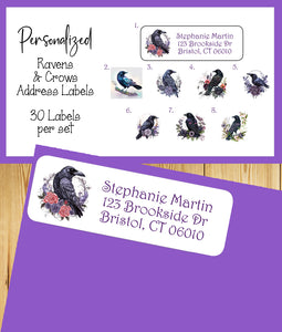 Crows & Ravens Personalized Return Address Labels – Gothic Black Bird Mail Stickers – Set of 30 Custom Labels