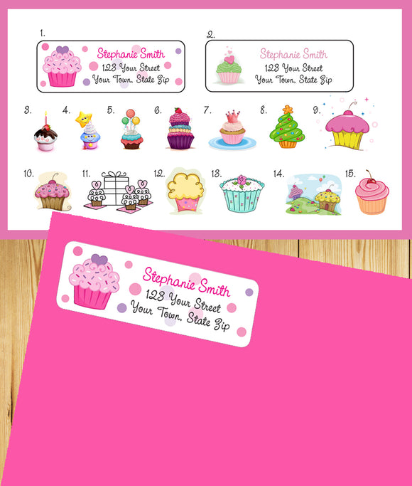 Personalized Cupcake Address Labels - Many Cupcake Designs to Choose from - J & S Graphics