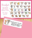 Personalized Cute Drawn Animals with Daisies Address Labels: Return Address, Set of 30