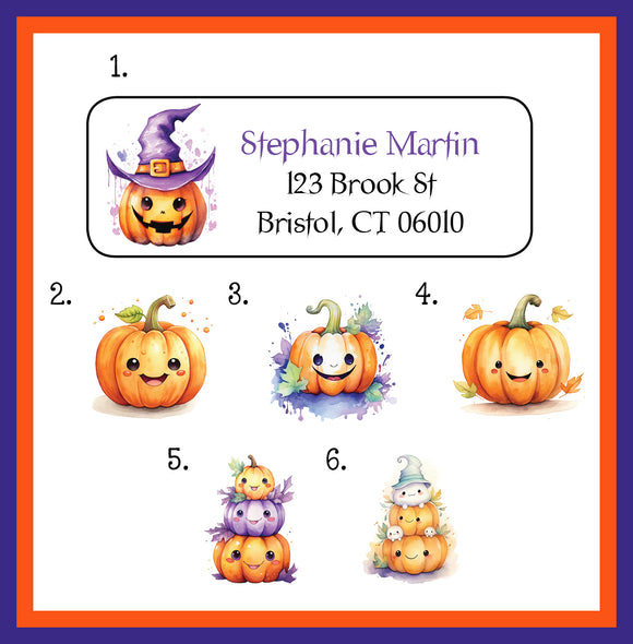 Personalized HALLOWEEN PUMPKIN Address LABELS, Sets of 30, Pumpkins, Witch Hat