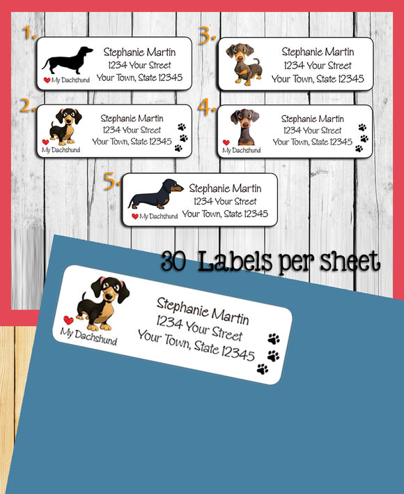 Personalized Dachshund Return Address Labels, I Love my Dachshund, Dog Labels