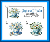 Daisies in Tea Cup Address Labels: Personalized Return Address, Set of 30 - J & S Graphics