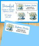 Daisies in Tea Cup Address Labels: Personalized Return Address, Set of 30 - J & S Graphics