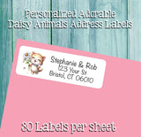 Personalized Animals with Dasies Return Address Labels, 30 per set