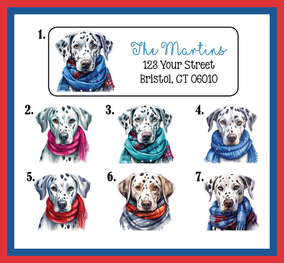 Personalized DALMATIANS wearing Scarves Return ADDRESS Labels, 30 per sheet