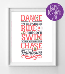 DANCE WITH FAIRIES Quote 8x10 Instant Download Print