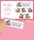 Personalized Address Labels Sewing Teddy Bears, Sets of 30 Labels