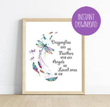 Dragonfly Angels and Feathers Memorial Quote 8x10 Printable Instant Download, Dragonflies, Feathers, Angels, Wall Decor