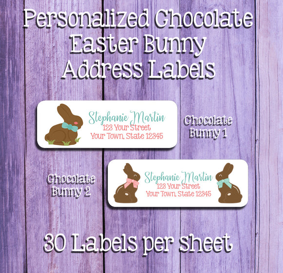 Personalized Chocolate EASTER BUNNY Address Labels, Return Address Labels, Easter