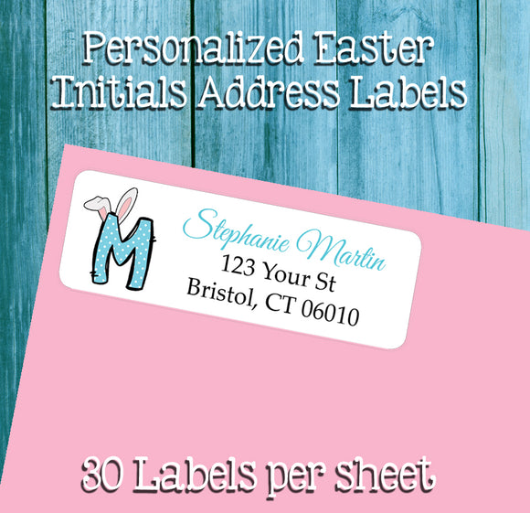 Personalized EASTER BUNNY EARS INITIALS Monogram Address Labels, Sets of 30, Return Initial Labels