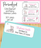 Personalized Elephant and Bunny Return Address Labels, 30 per set - J & S Graphics