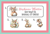 Personalized Address Labels Spring Floral Bunnies, Sets of 30