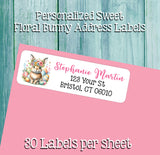 Personalized Address Labels Spring Floral Bunnies, Sets of 30