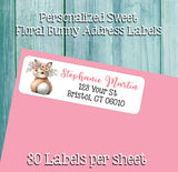 Personalized Address Labels Spring Floral Bunnies, Sets of 30