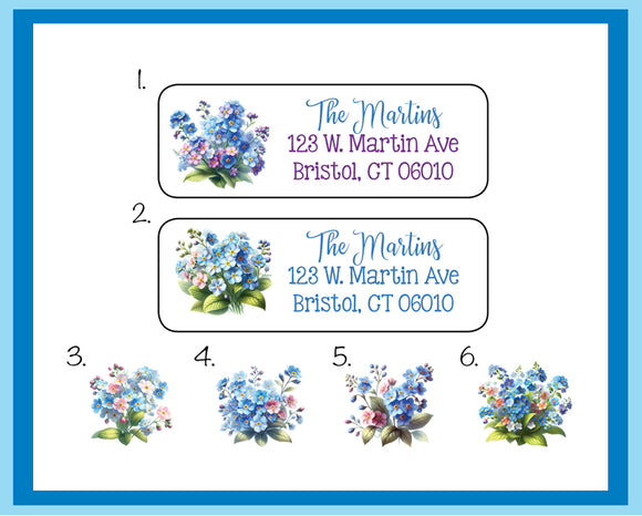 Forget Me Not Floral Address Labels, 30 Return Personalized Address Labels per sheet, Everyday Labels, Flowers, Purple