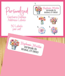 Personalized Gerbera Daisies Address Labels, Sets of 30 Return Labels, Daisy