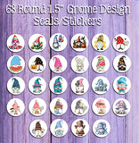 1" Round Garden Gnomes Designs Stickers / Seals, 63 Seals Stickers