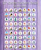 1" Round Garden Gnomes Designs Stickers / Seals, 63 Seals Stickers